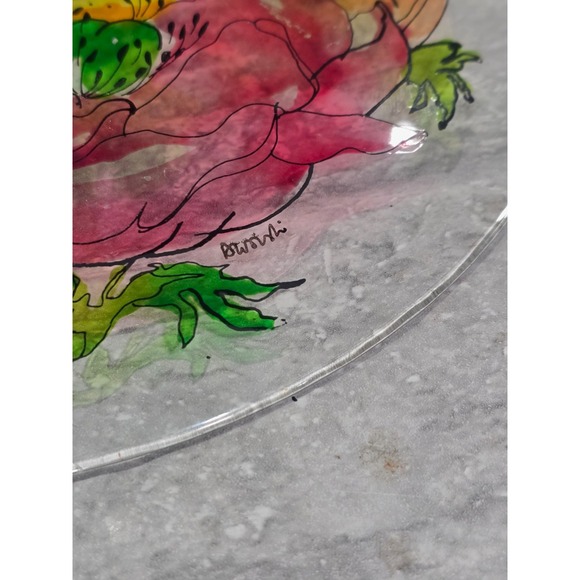 Hand painted Signed Glass‎ Salad Dessert Plates Reverse Floral Entomologist - Picture 13 of 16